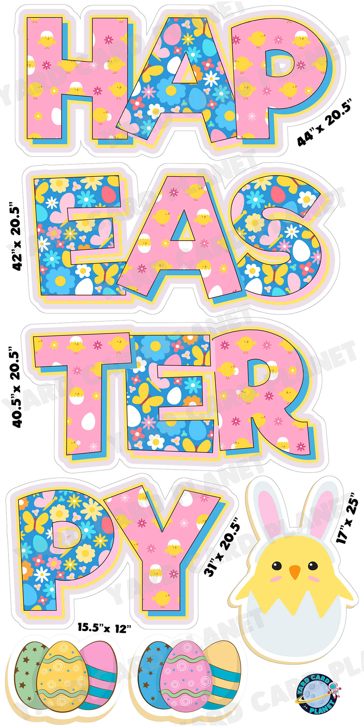 Happy Easter Chic EZ Quick Set and Yard Card Flair Set with Measurements