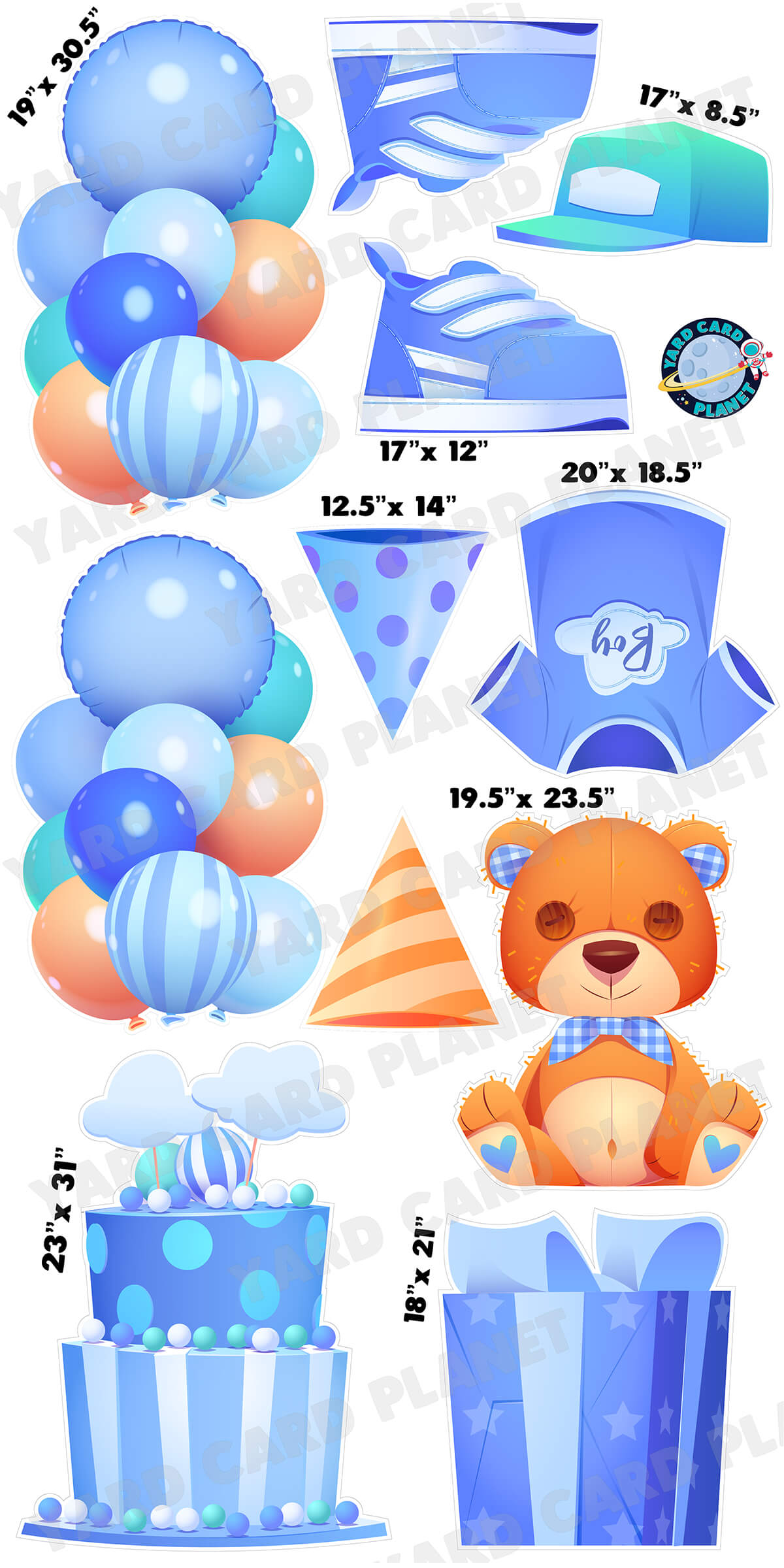 Baby Boy Birthday Yard Card Flair Set with Measurements