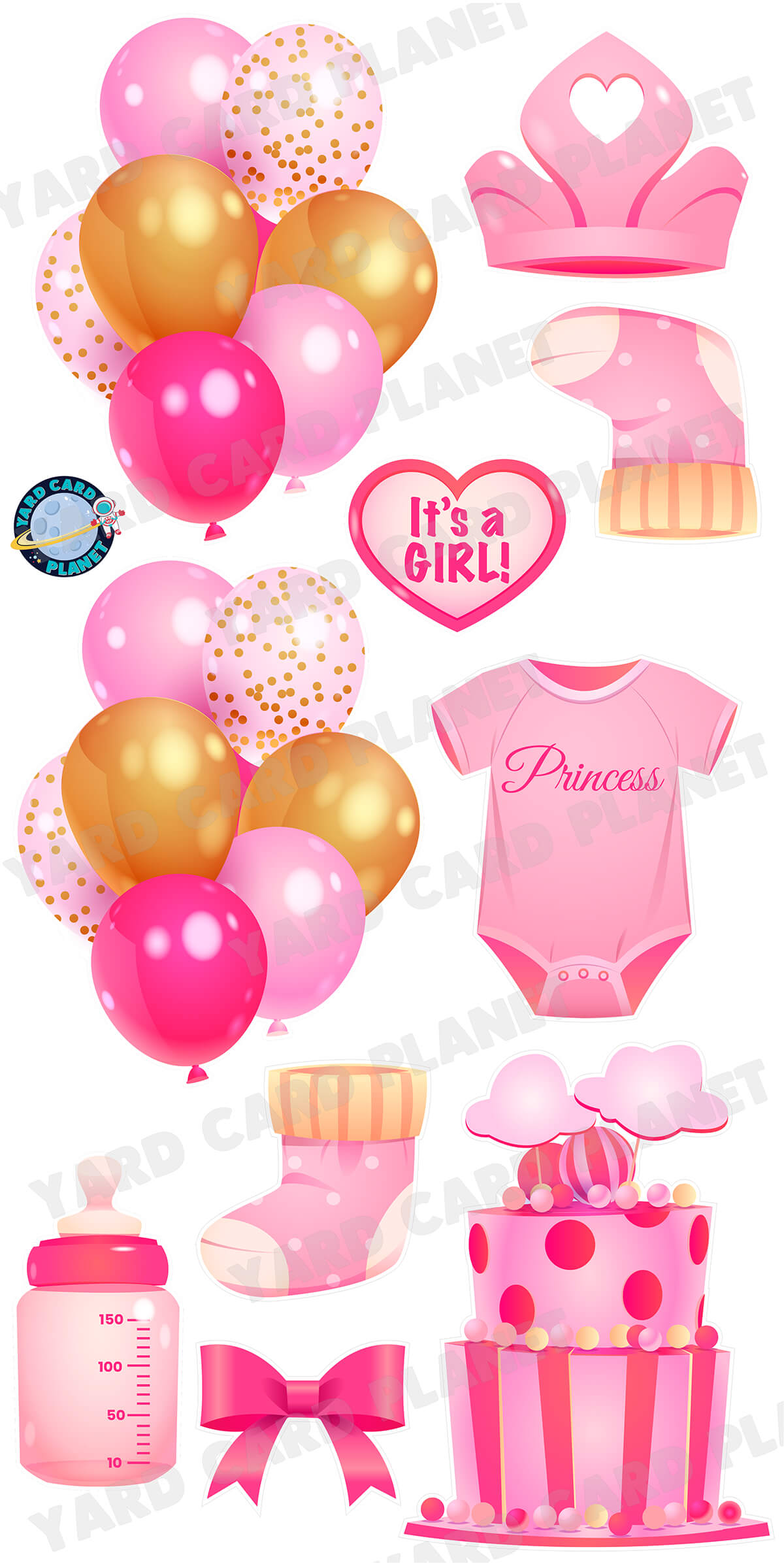 Baby Girl Birthday Yard Card Flair Set