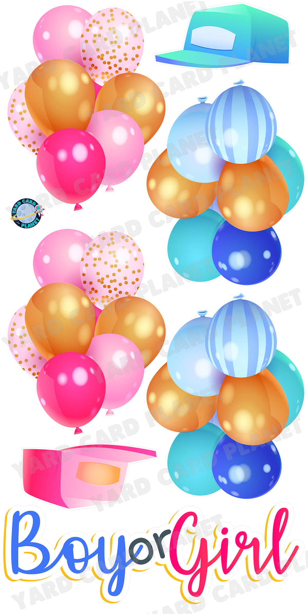 Boy or Girl EZ Quick Sign, Caps and Balloons Yard Card Flair Set
