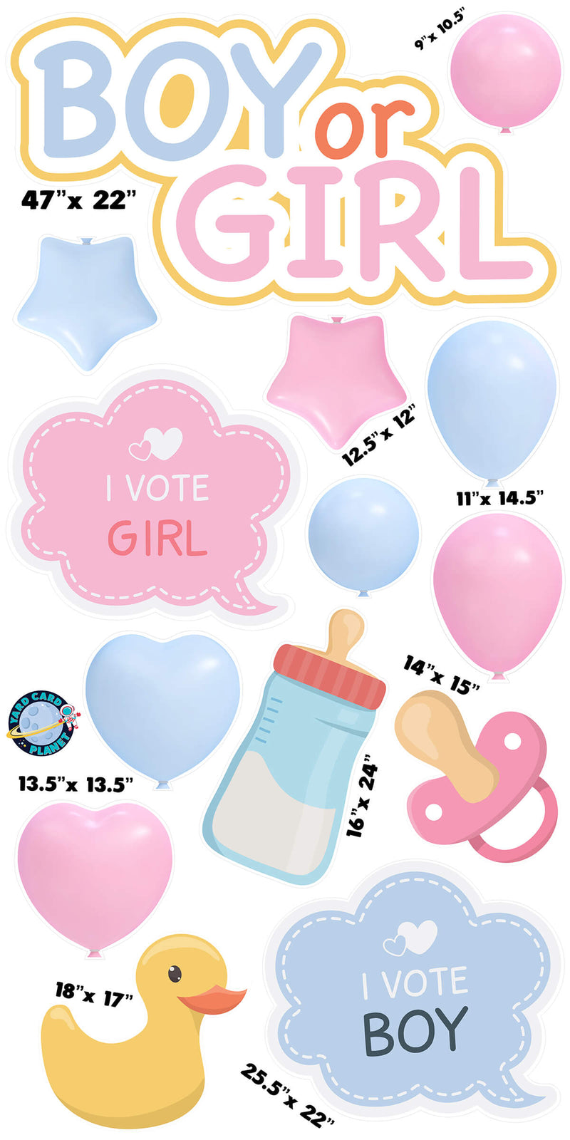 I Vote Boy or Girl EZ Quick Sign and Yard Card Flair Set with measurements