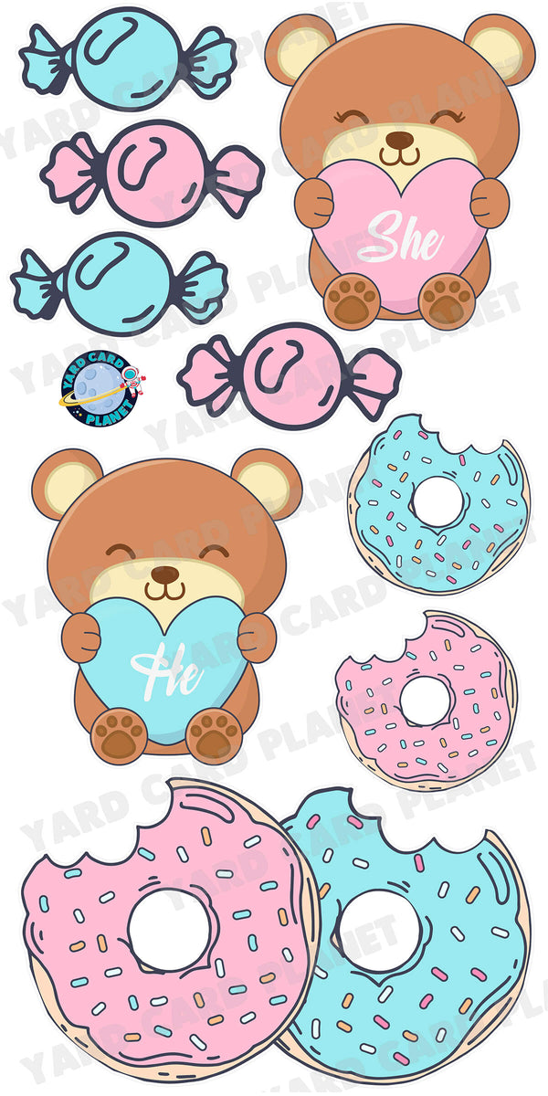 Boy or Girl Donuts and Bears Baby Reveal Yard Card Flair Set