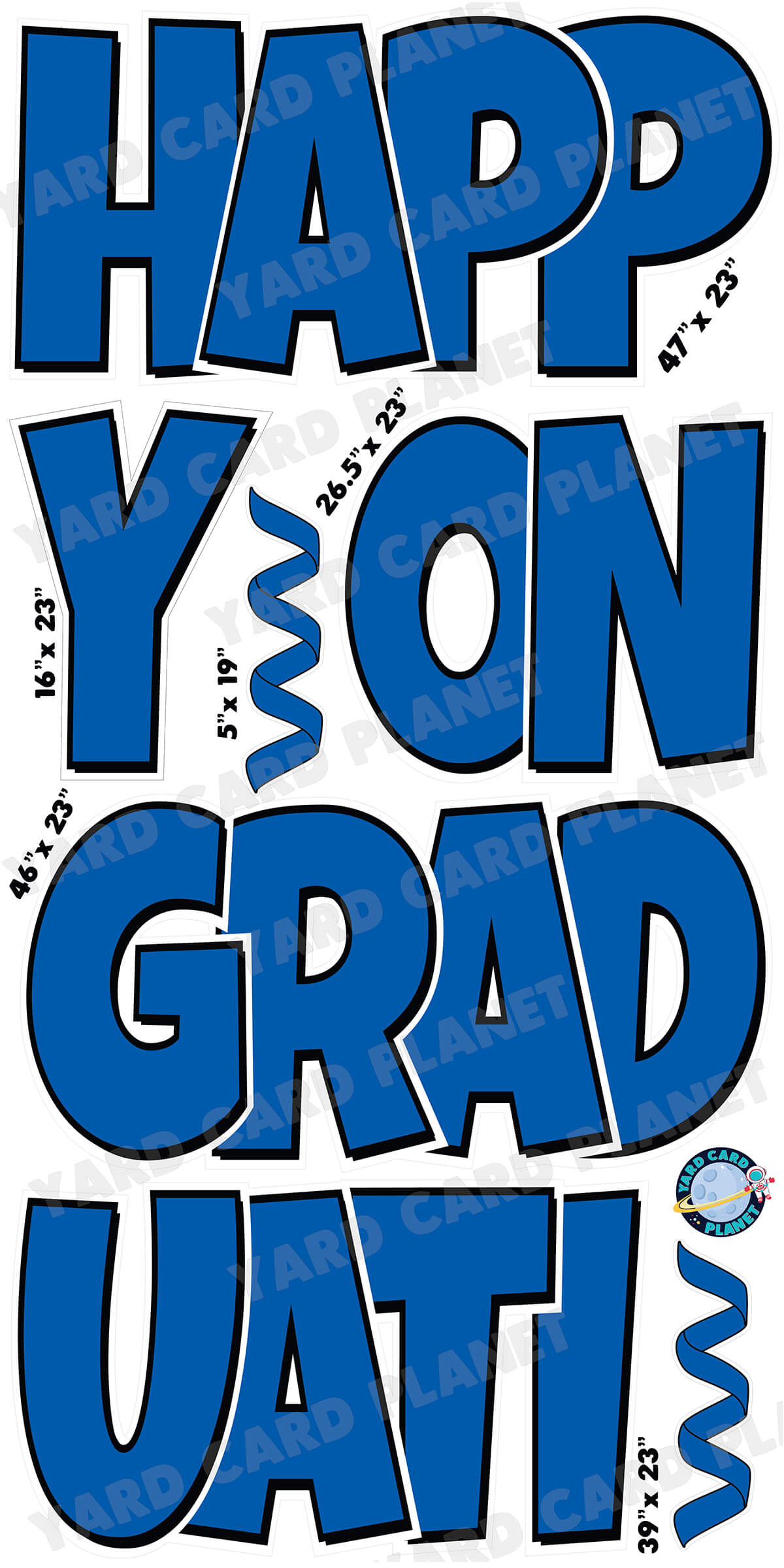 Large 23" Happy Graduation Yard Card EZ Quick Sets in Luckiest Guy Font and Flair in Solid Colors (Available in Multiple Colors)