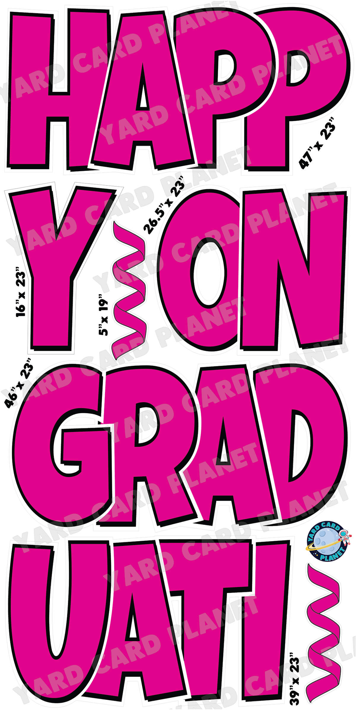 Large 23" Happy Graduation Yard Card EZ Quick Sets in Luckiest Guy Font and Flair in Solid Colors (Available in Multiple Colors)