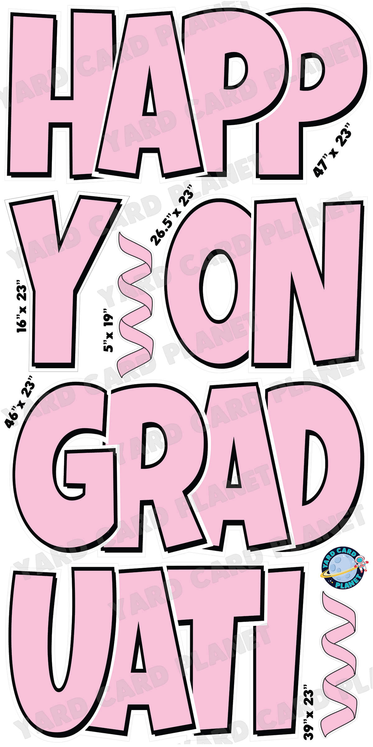 Large 23" Happy Graduation Yard Card EZ Quick Sets in Luckiest Guy Font and Flair in Solid Colors (Available in Multiple Colors)