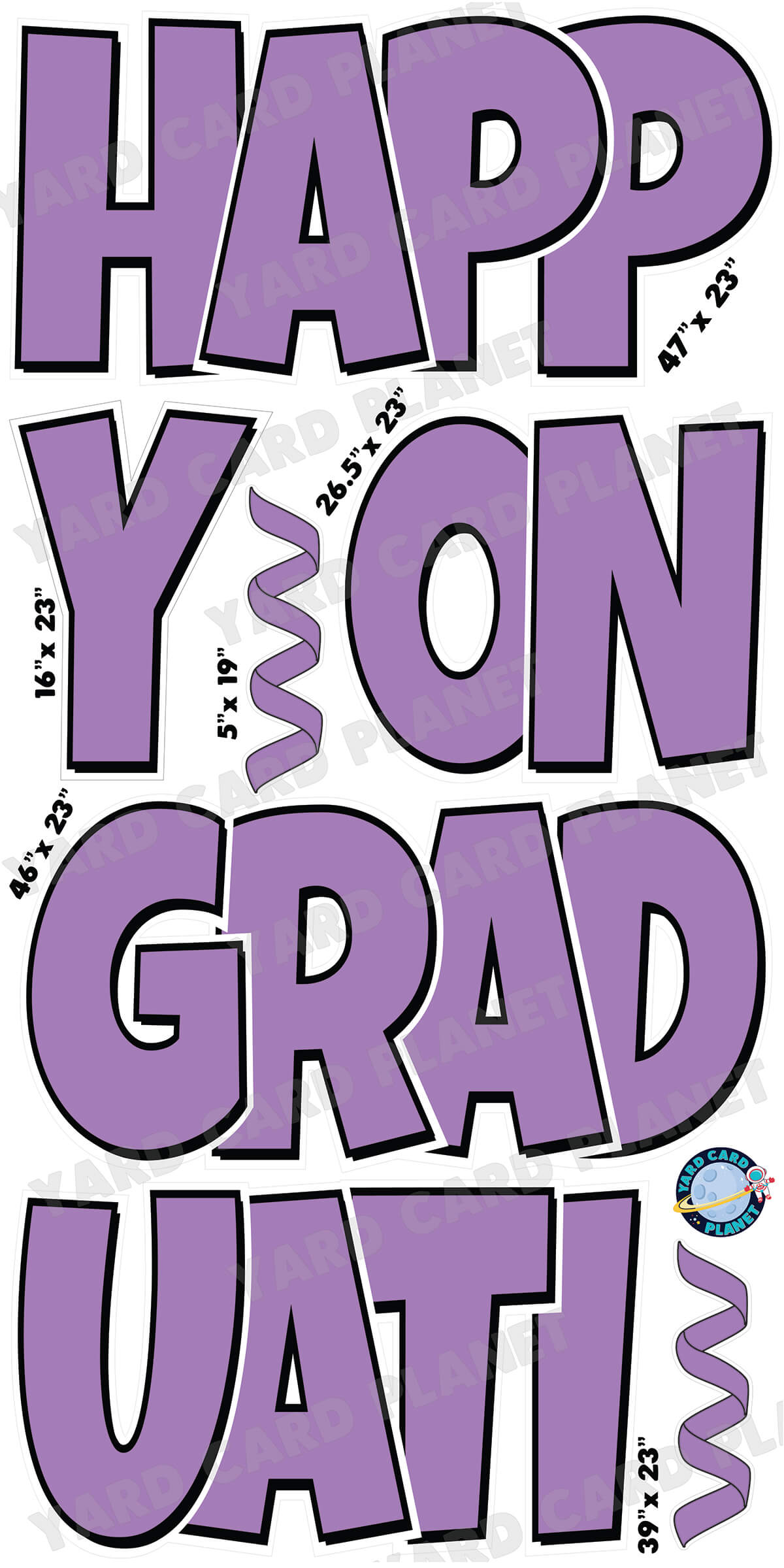 Large 23" Happy Graduation Yard Card EZ Quick Sets in Luckiest Guy Font and Flair in Solid Colors (Available in Multiple Colors)