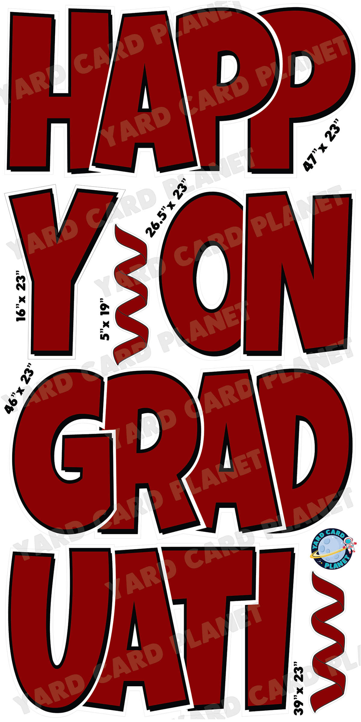 Large 23" Happy Graduation Yard Card EZ Quick Sets in Luckiest Guy Font and Flair in Solid Colors (Available in Multiple Colors)