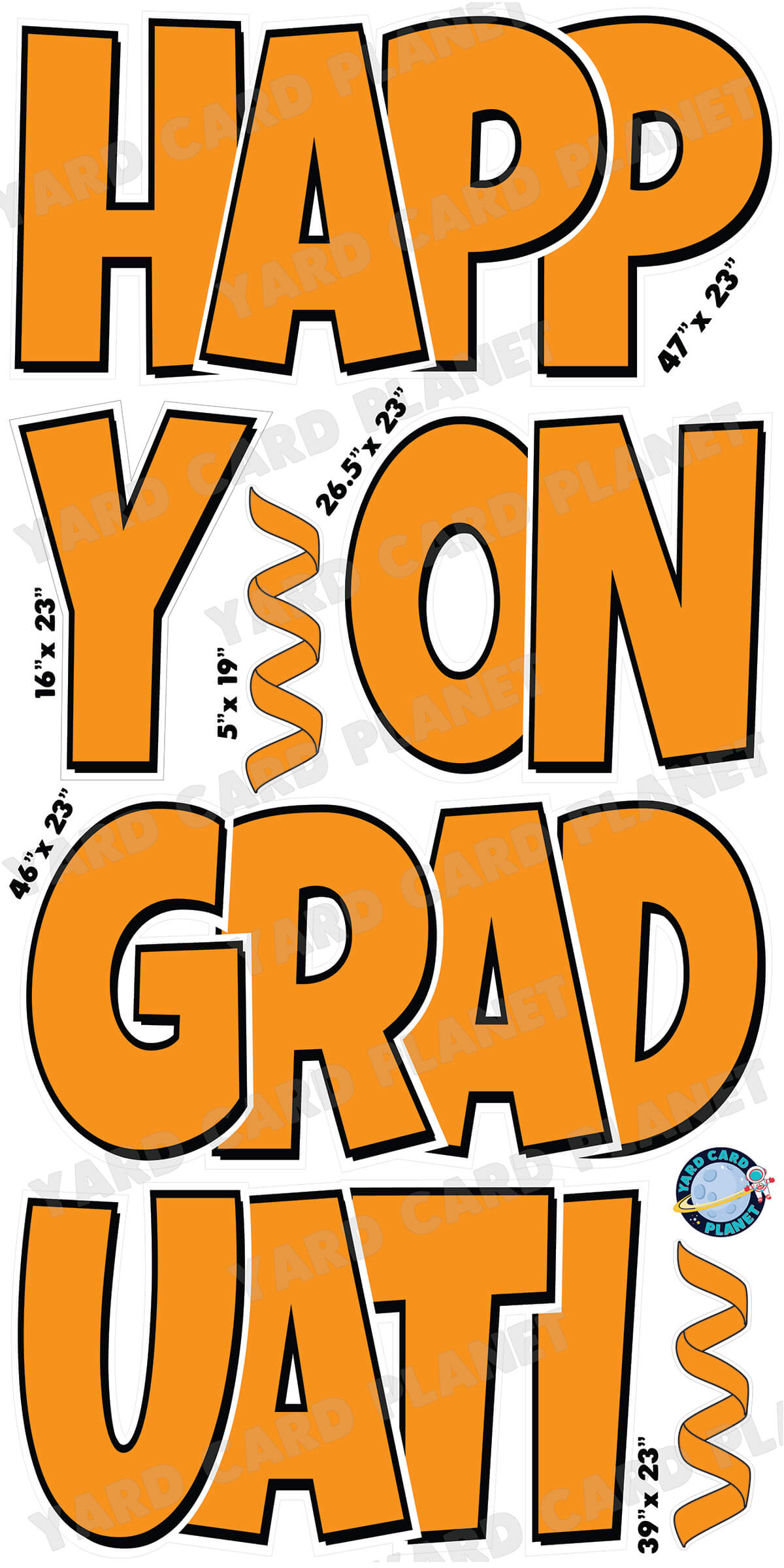 Large 23" Happy Graduation Yard Card EZ Quick Sets in Luckiest Guy Font and Flair in Solid Colors (Available in Multiple Colors)