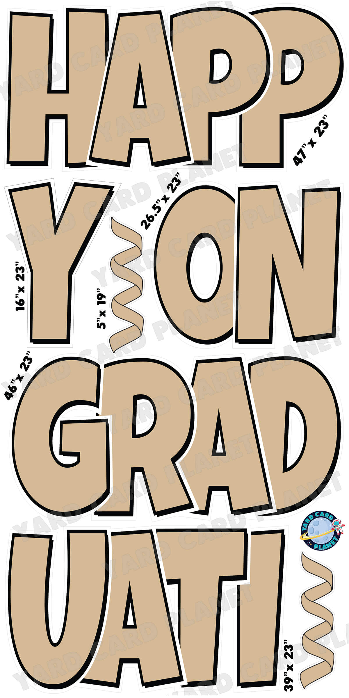 Large 23" Happy Graduation Yard Card EZ Quick Sets in Luckiest Guy Font and Flair in Solid Colors (Available in Multiple Colors)