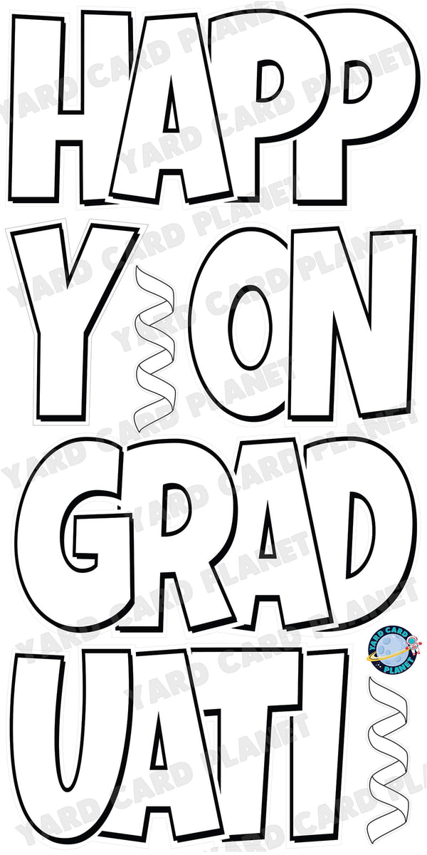 Large 23" Happy Graduation Yard Card EZ Quick Sets in Luckiest Guy Font and Flair in Solid Colors (Available in Multiple Colors)