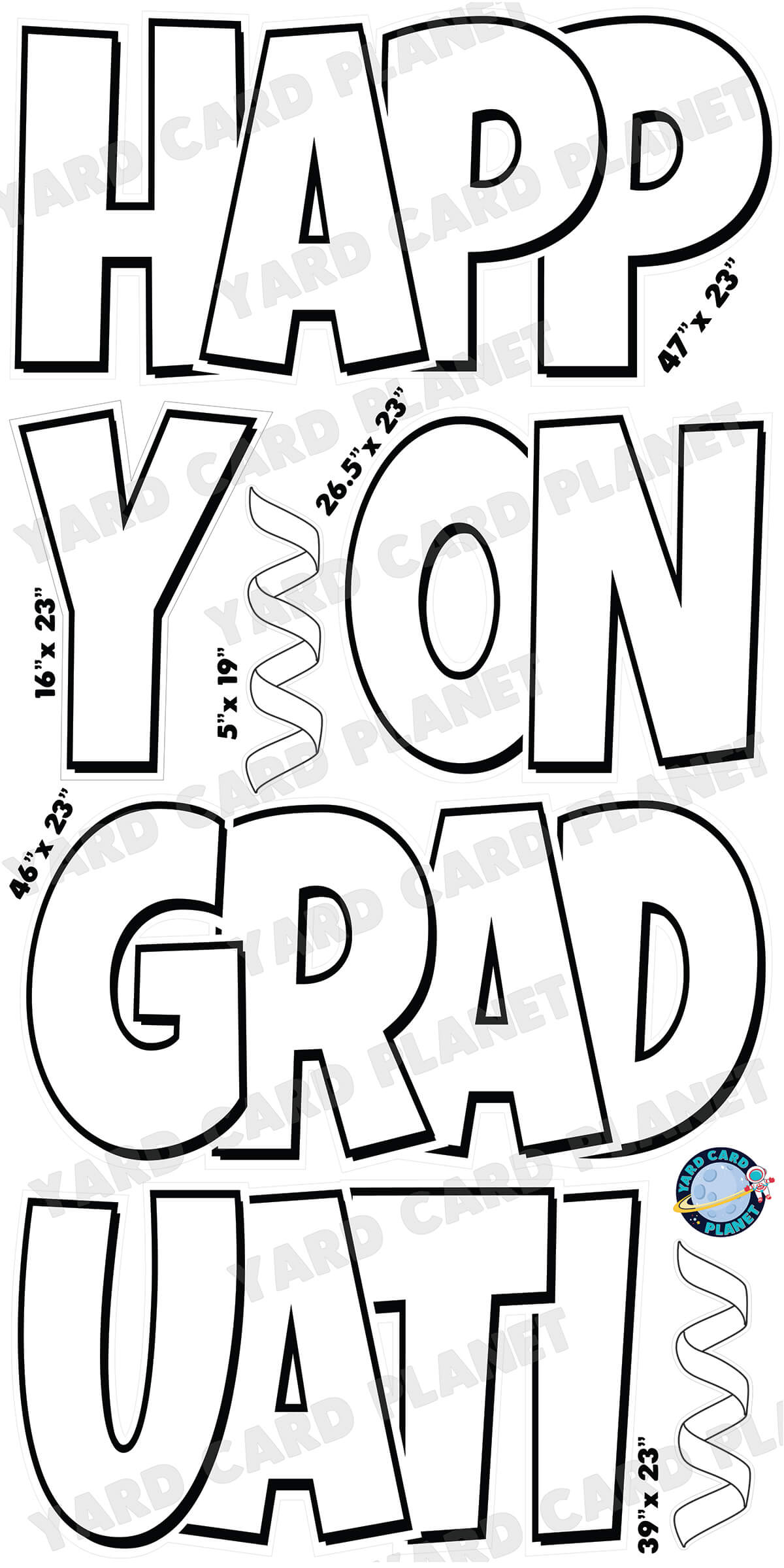 Large 23" Happy Graduation Yard Card EZ Quick Sets in Luckiest Guy Font and Flair in Solid Colors (Available in Multiple Colors)