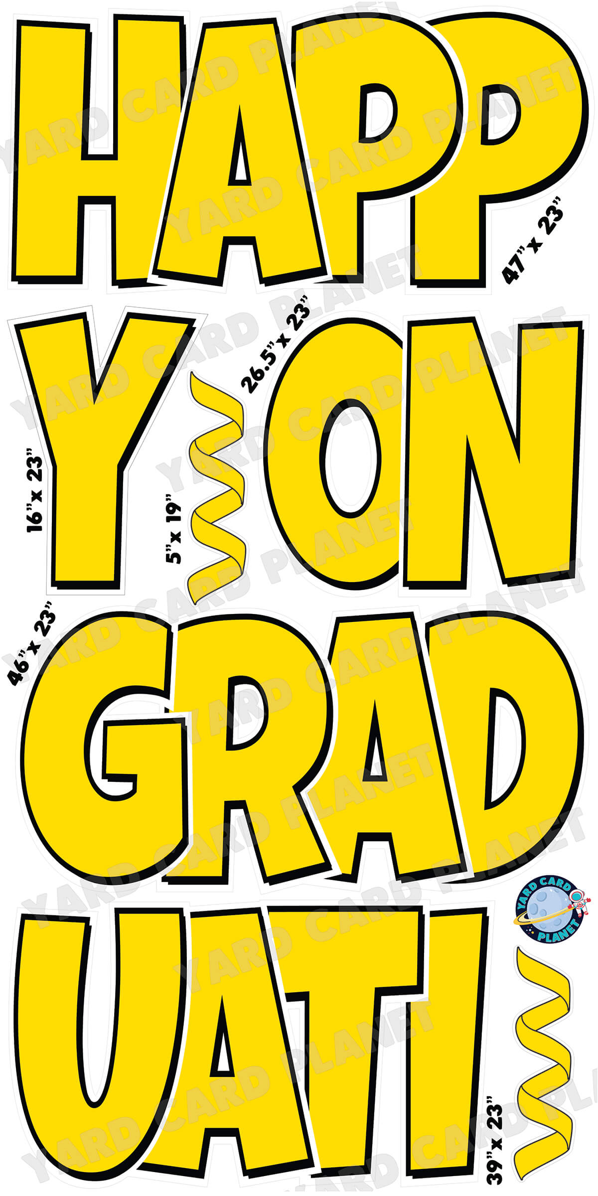 Large 23" Happy Graduation Yard Card EZ Quick Sets in Luckiest Guy Font and Flair in Solid Colors (Available in Multiple Colors)