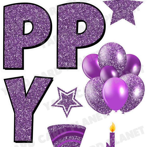 Large 23.5 Glitter Purple Happy Birthday Individual Letters in Luckie