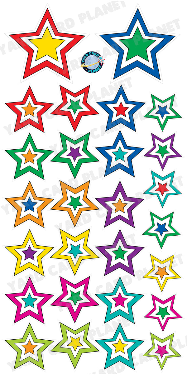 Bright Multicolor Outlined Double Stars Yard Card Flair Set