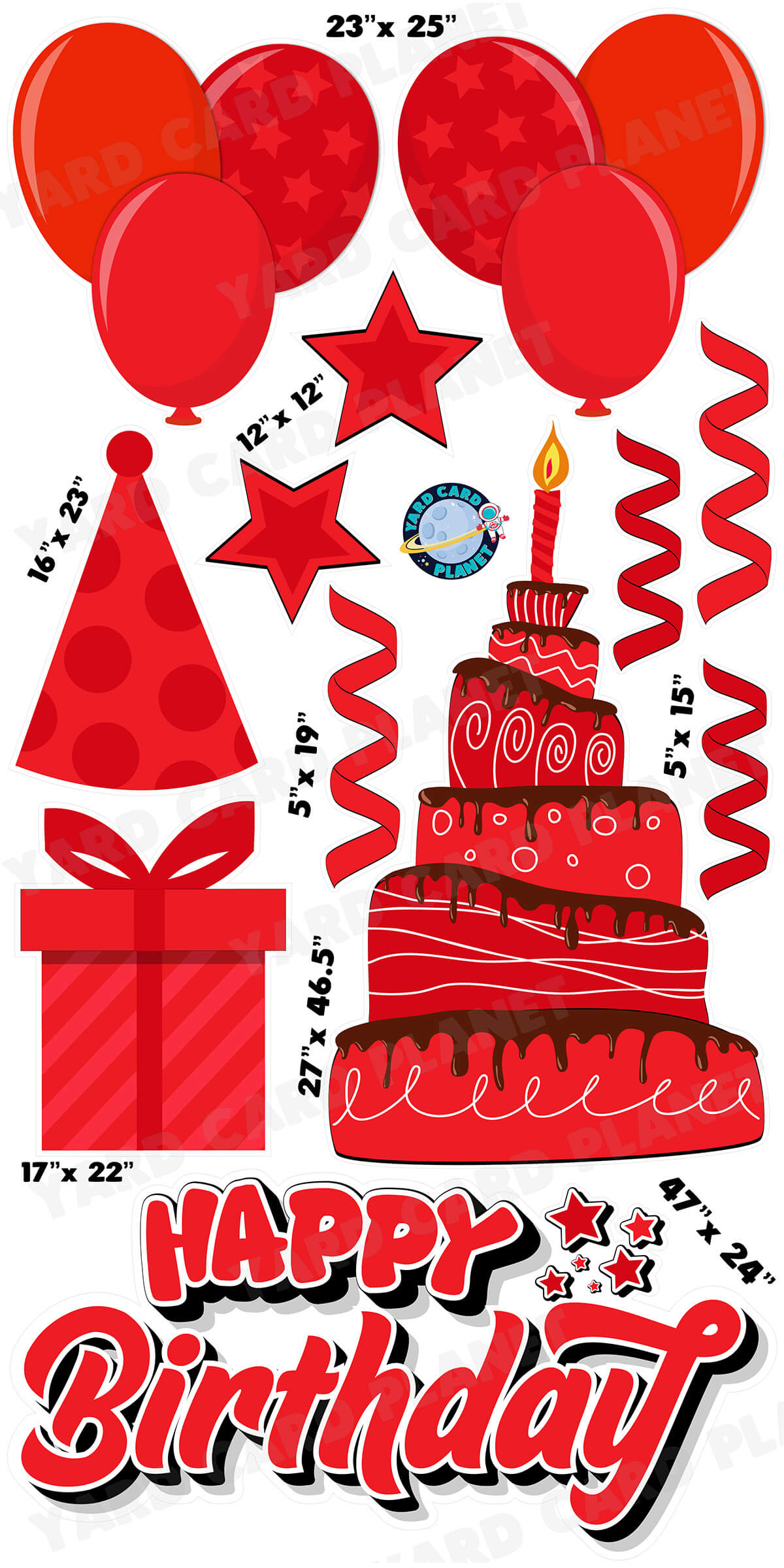 Red Happy Birthday EZ Quick Sign and Birthday Essentials Yard Card Flair Set