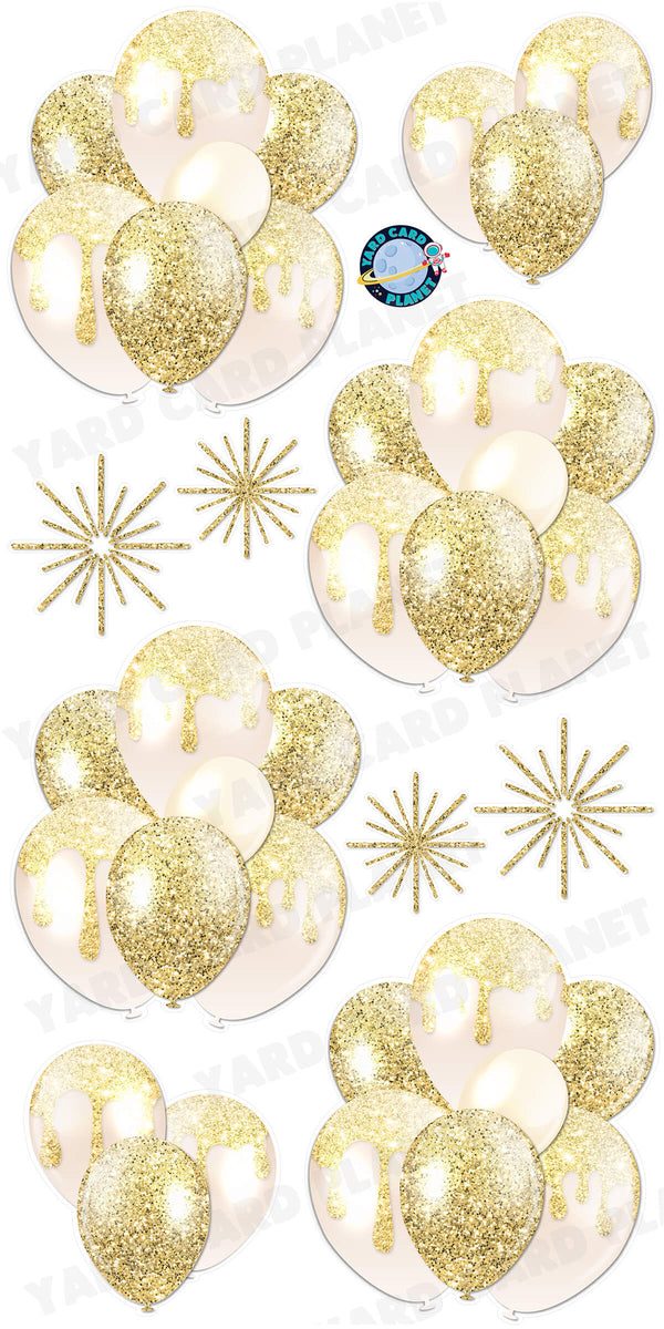 Gold Glitter Balloon Bouquets and Starbursts Yard Card Set