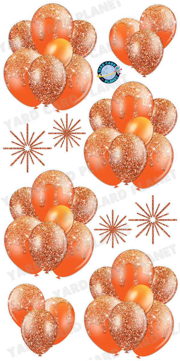 Orange Glitter Balloon Bouquets and Starbursts Yard Card Set