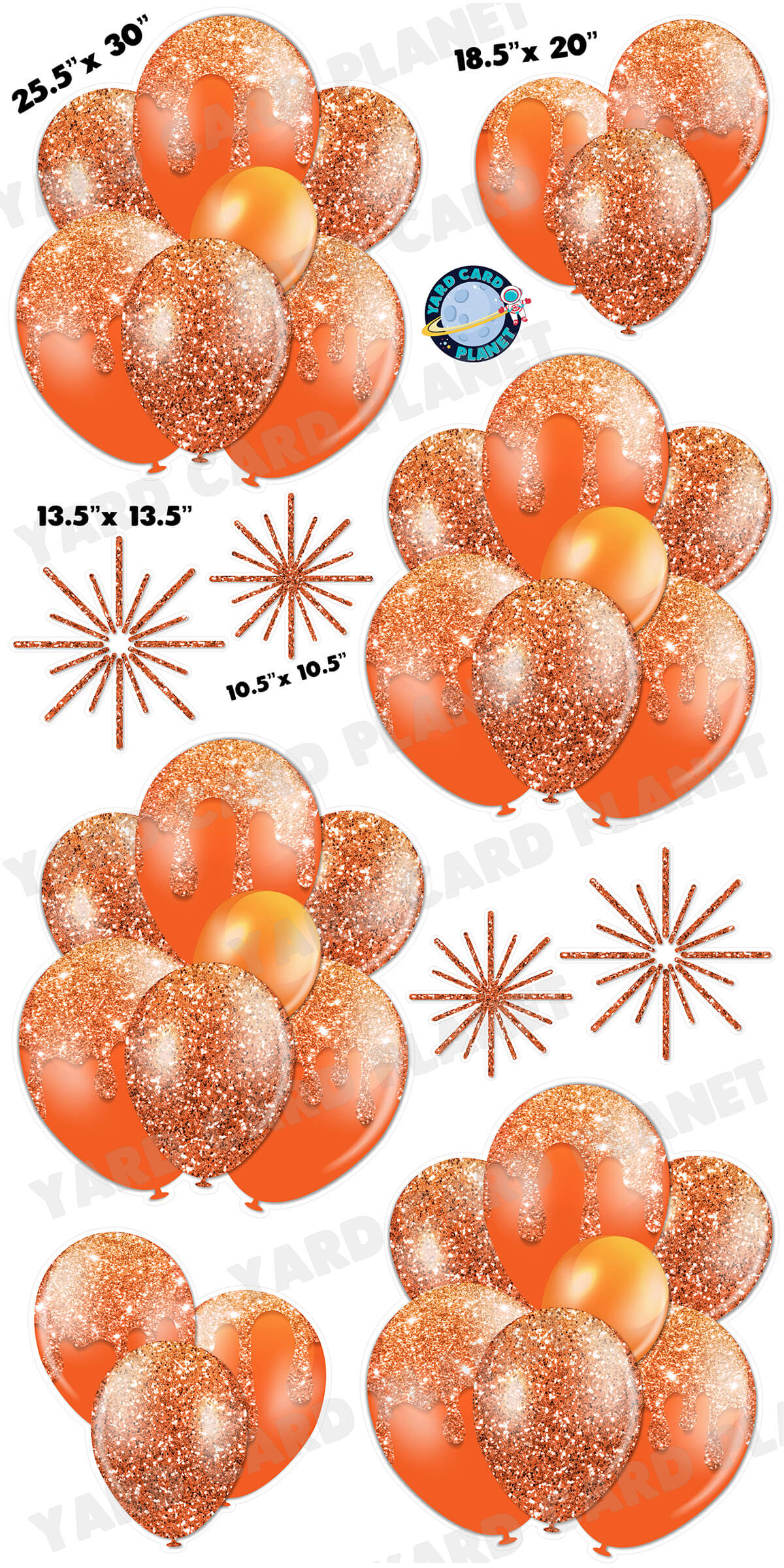 Orange Glitter Balloon Bouquets and Starbursts Yard Card Set