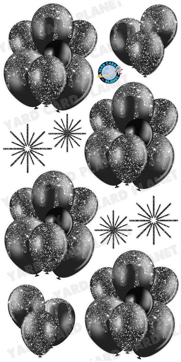 Black Glitter Balloon Bouquets and Starbursts Yard Card Set