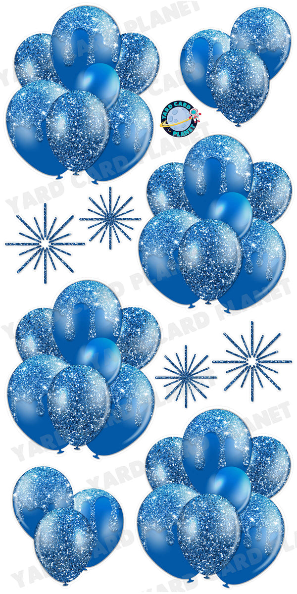 Blue Glitter Balloon Bouquets and Starbursts Yard Card Set