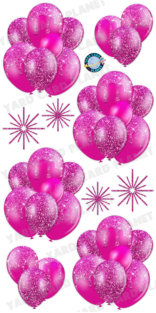 Hot Pink Glitter Balloon Bouquets and Starbursts Yard Card Set