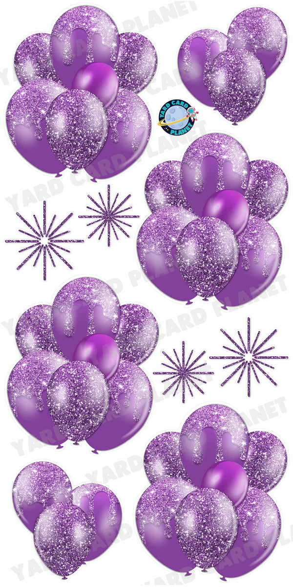 Purple Glitter Balloon Bouquets and Starbursts Yard Card Set
