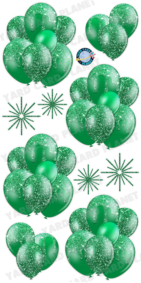 Green Glitter Balloon Bouquets and Starbursts Yard Card Set