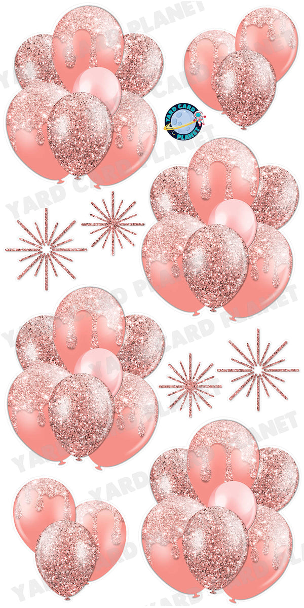 Rose Gold Glitter Balloon Bouquets and Starbursts Yard Card Set