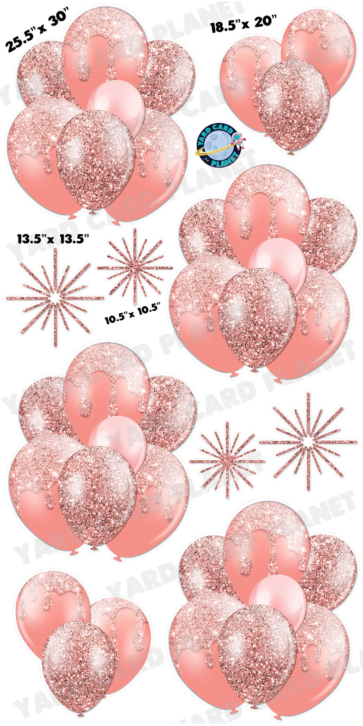 Rose Gold Glitter Balloon Bouquets and Starbursts Yard Card Set