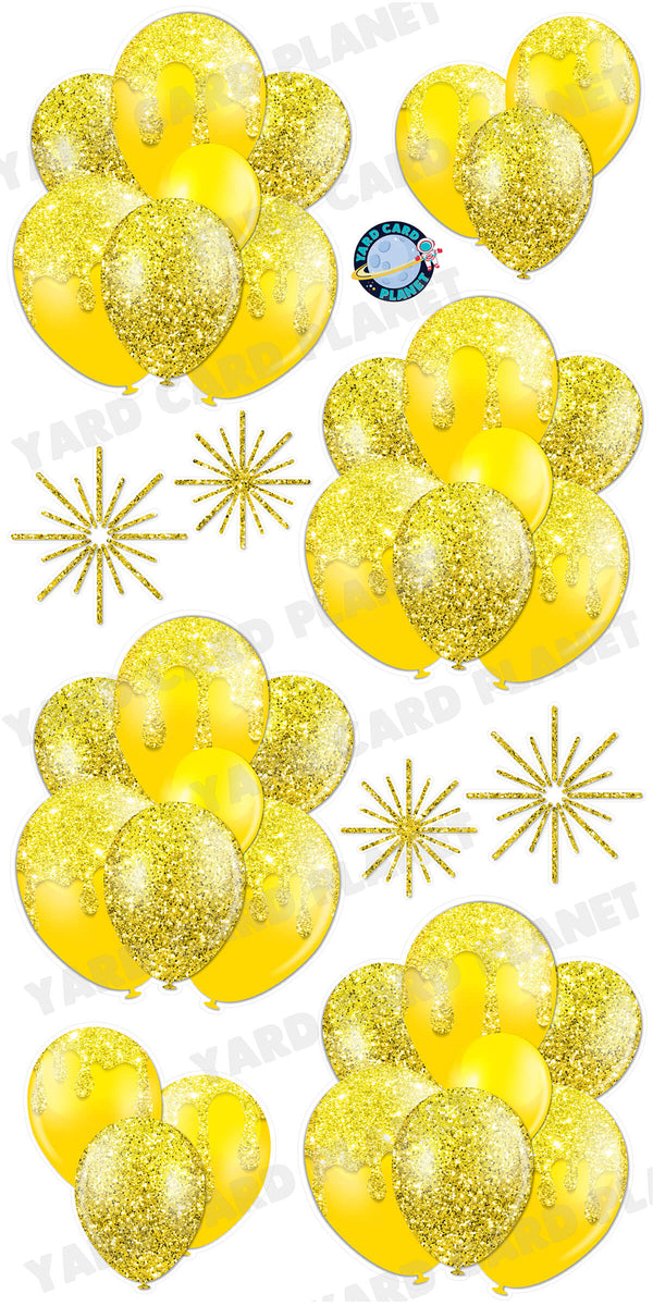 Yellow Glitter Balloon Bouquets and Starbursts Yard Card Set