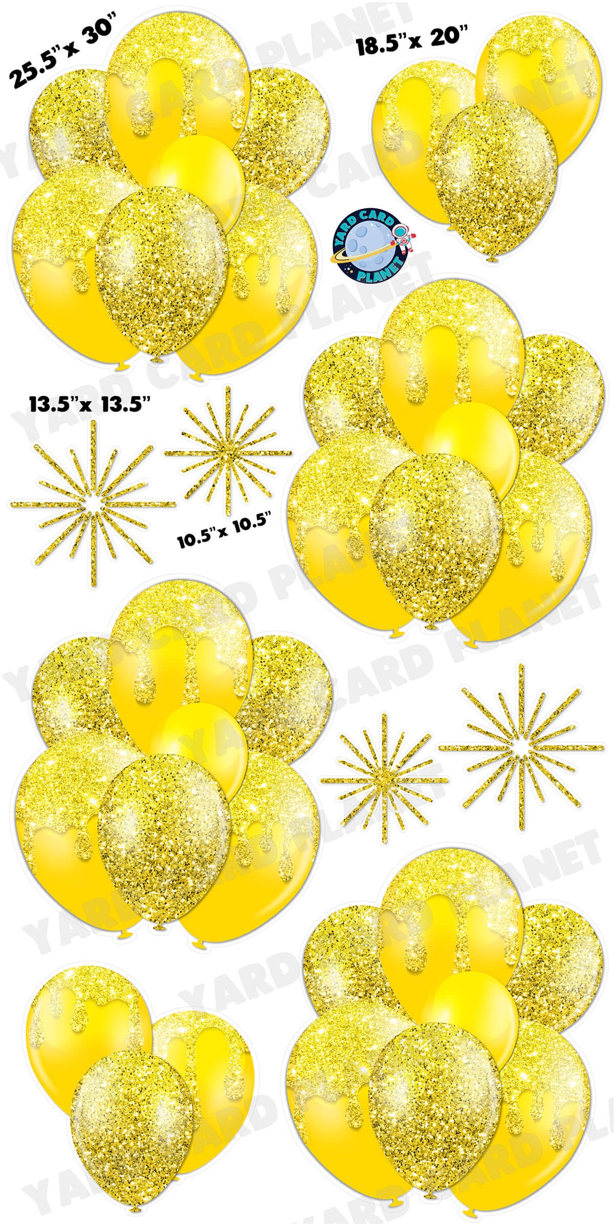 Yellow Glitter Balloon Bouquets and Starbursts Yard Card Set