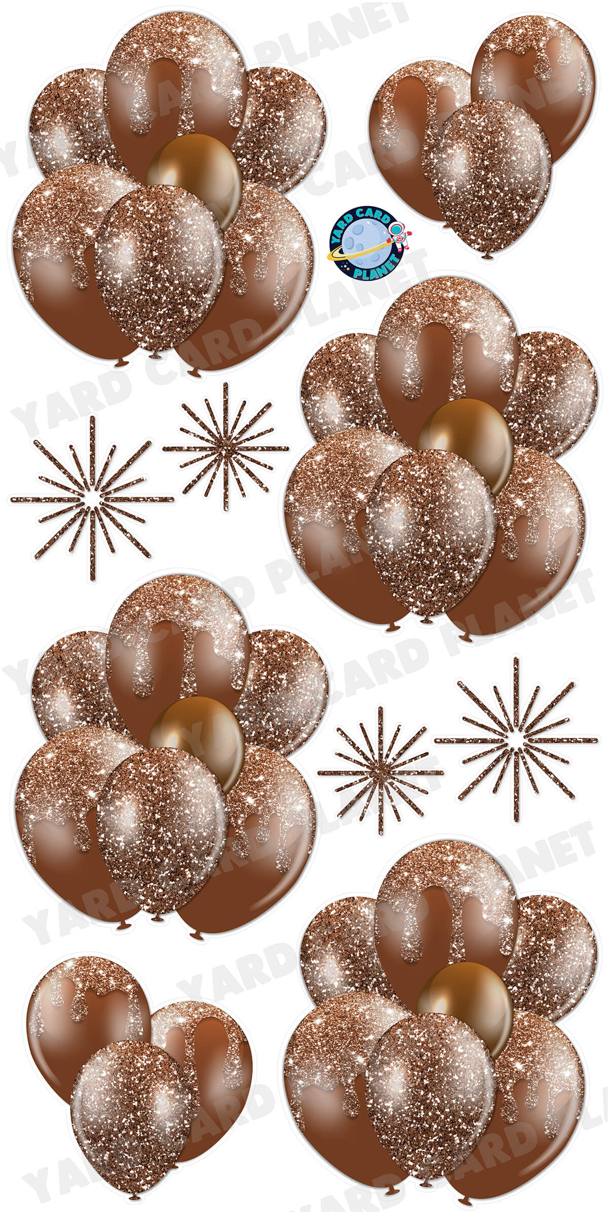 Brown Glitter Balloon Bouquets and Starbursts Yard Card Set