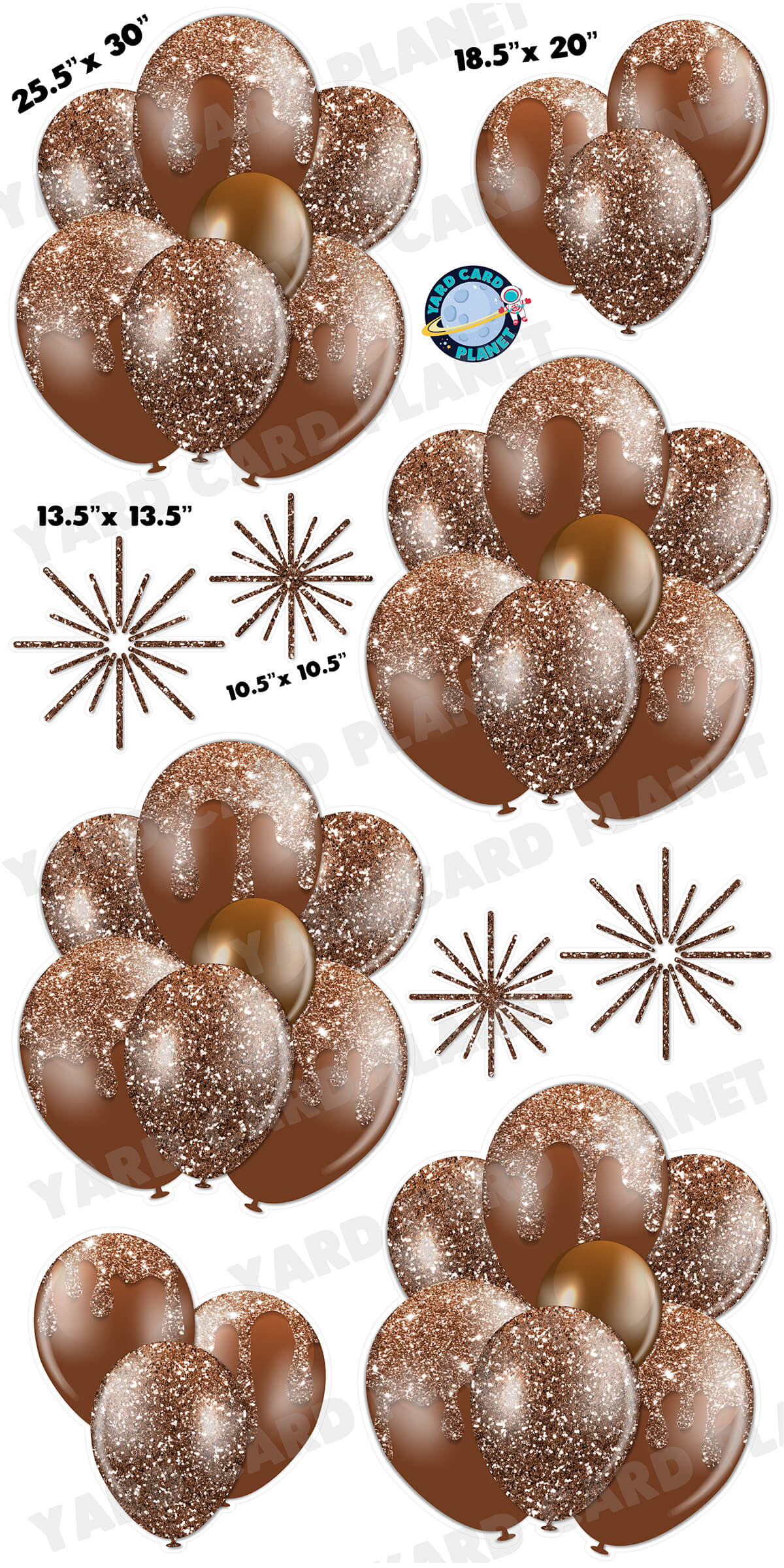 Brown Glitter Balloon Bouquets and Starbursts Yard Card Set