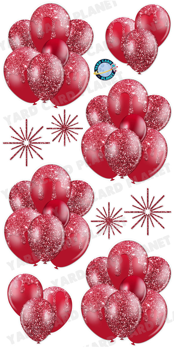 Maroon Glitter Balloon Bouquets and Starbursts Yard Card Set