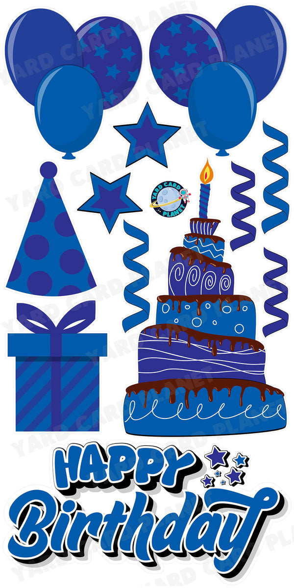 Blue Happy Birthday EZ Quick Sign and Birthday Essentials Yard Card Flair Set