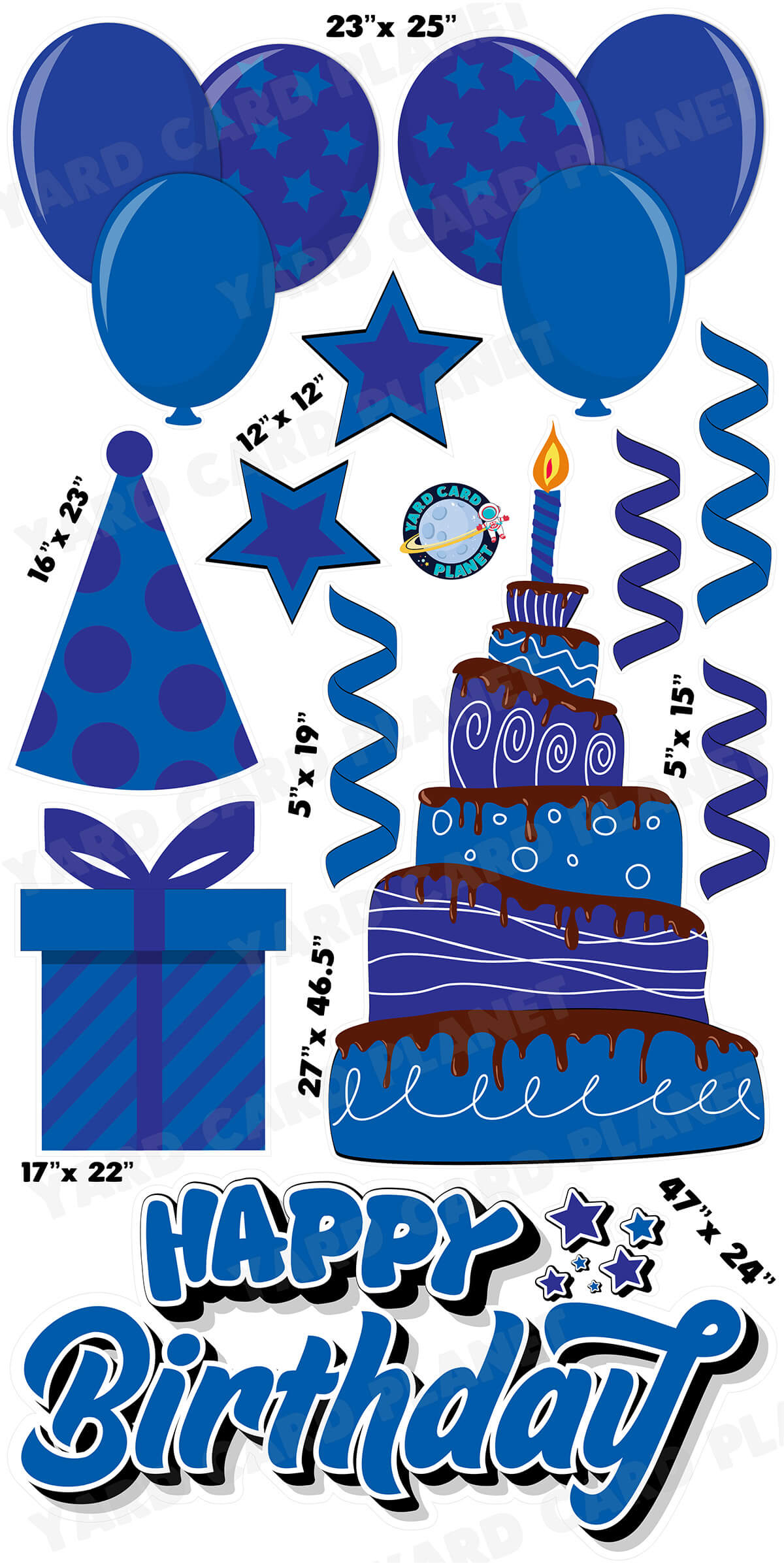 Blue Happy Birthday EZ Quick Sign and Birthday Essentials Yard Card Flair Set