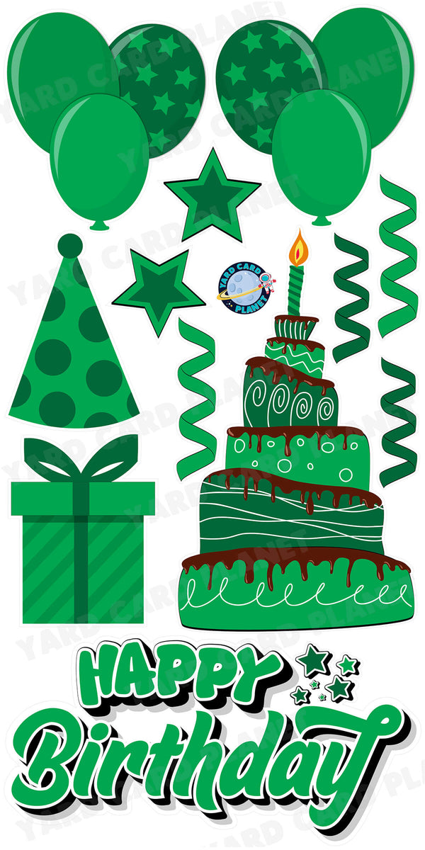 Green Happy Birthday EZ Quick Sign and Birthday Essentials Yard Card Flair Set