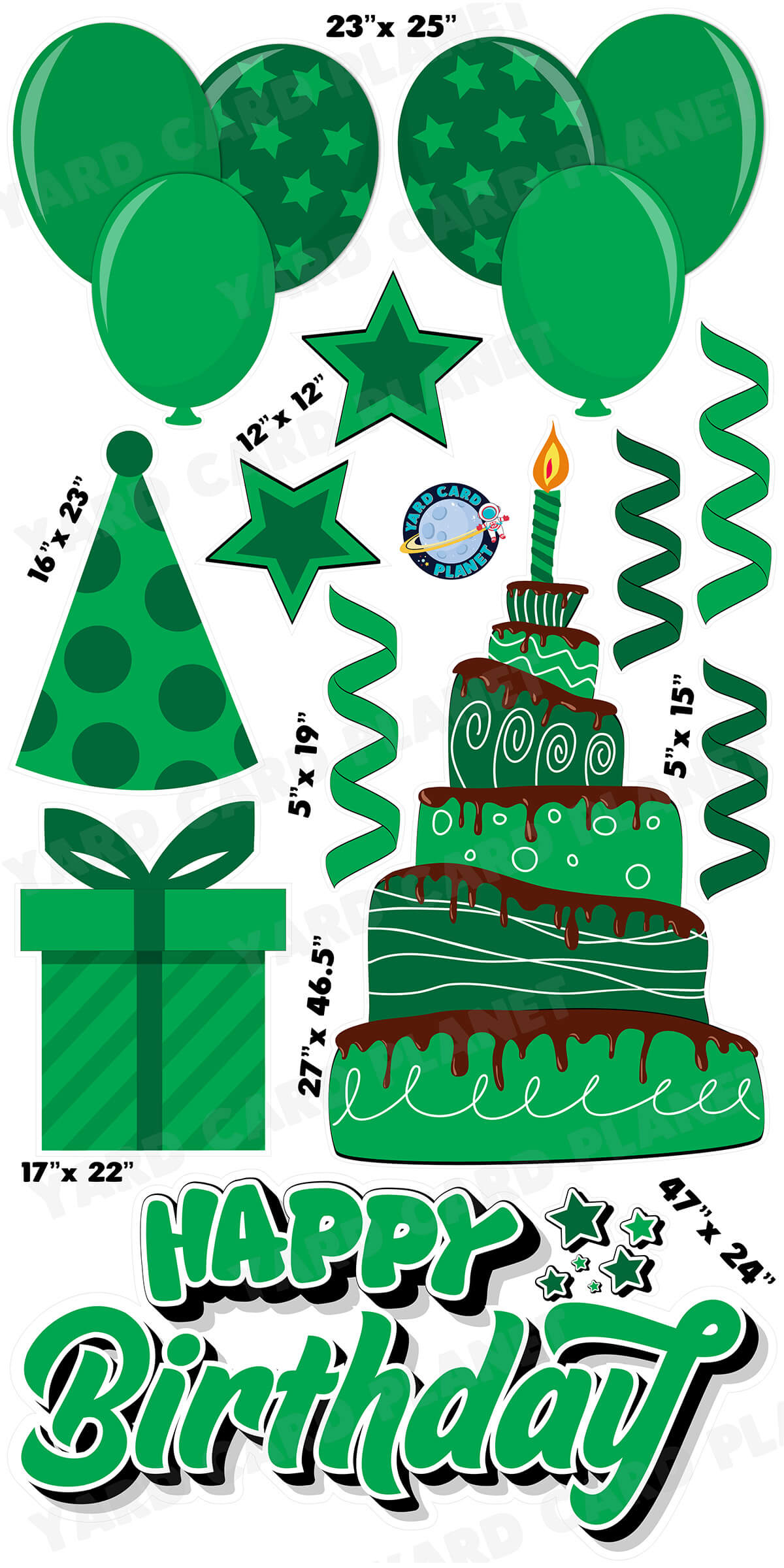 Green Happy Birthday EZ Quick Sign and Birthday Essentials Yard Card Flair Set