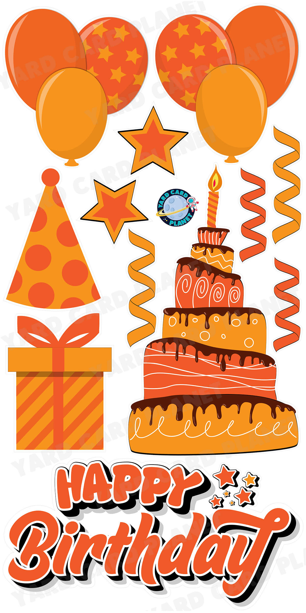 Orange Happy Birthday EZ Quick Sign and Birthday Essentials Yard Card Flair Set