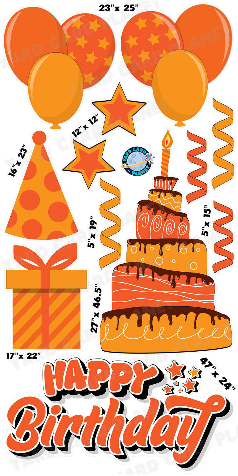 Orange Happy Birthday EZ Quick Sign and Birthday Essentials Yard Card Flair Set