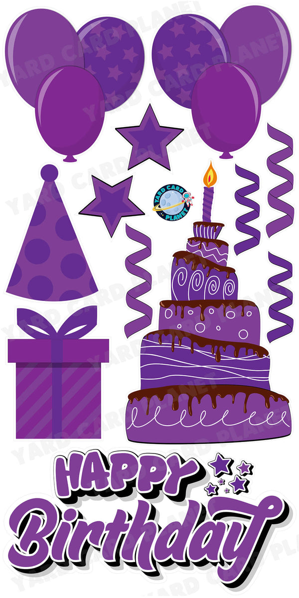 Purple Happy Birthday EZ Quick Sign and Birthday Essentials Yard Card Flair Set