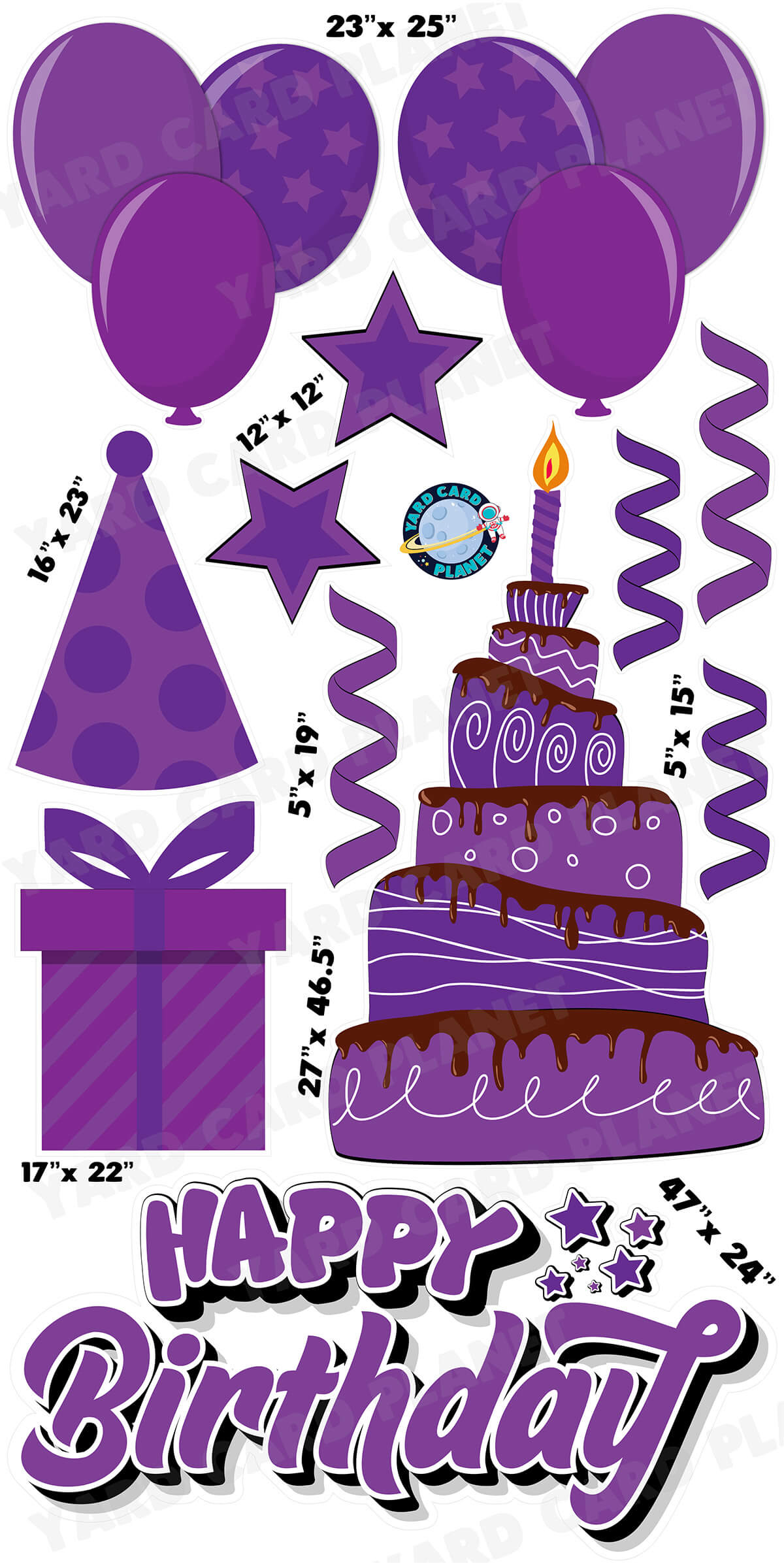 Purple Happy Birthday EZ Quick Sign and Birthday Essentials Yard Card Flair Set