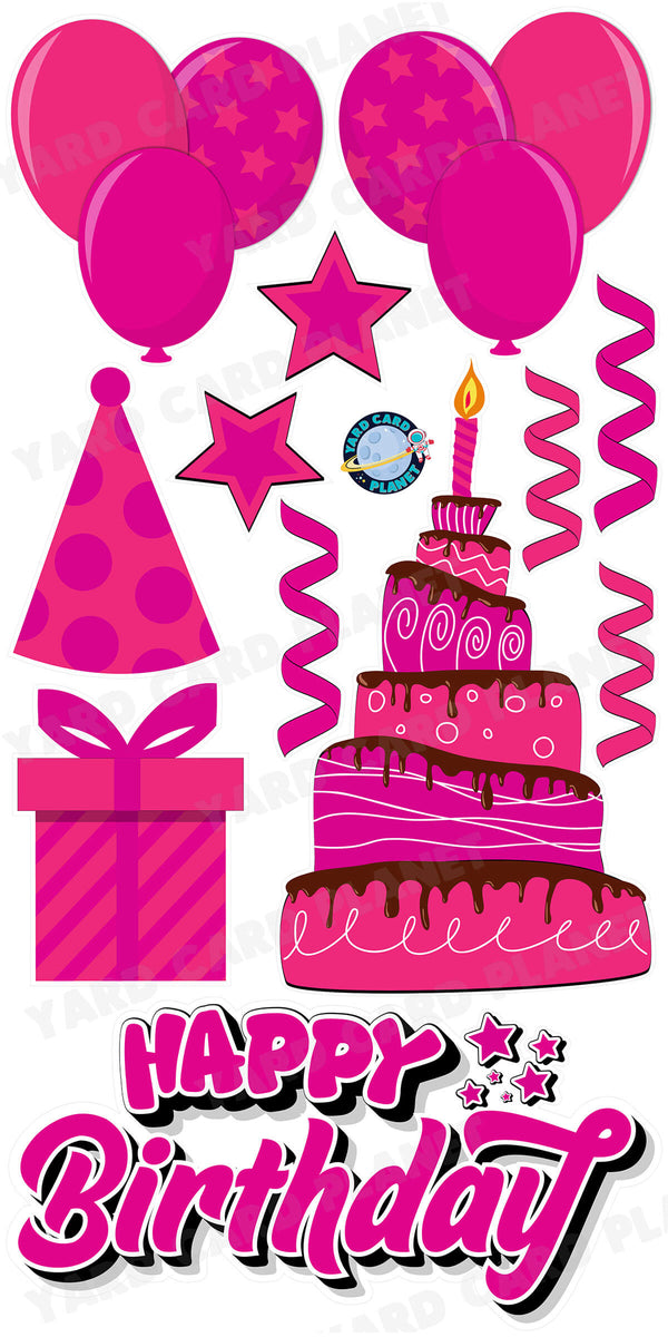 Hot Pink Happy Birthday EZ Quick Sign and Birthday Essentials Yard Card Flair Set