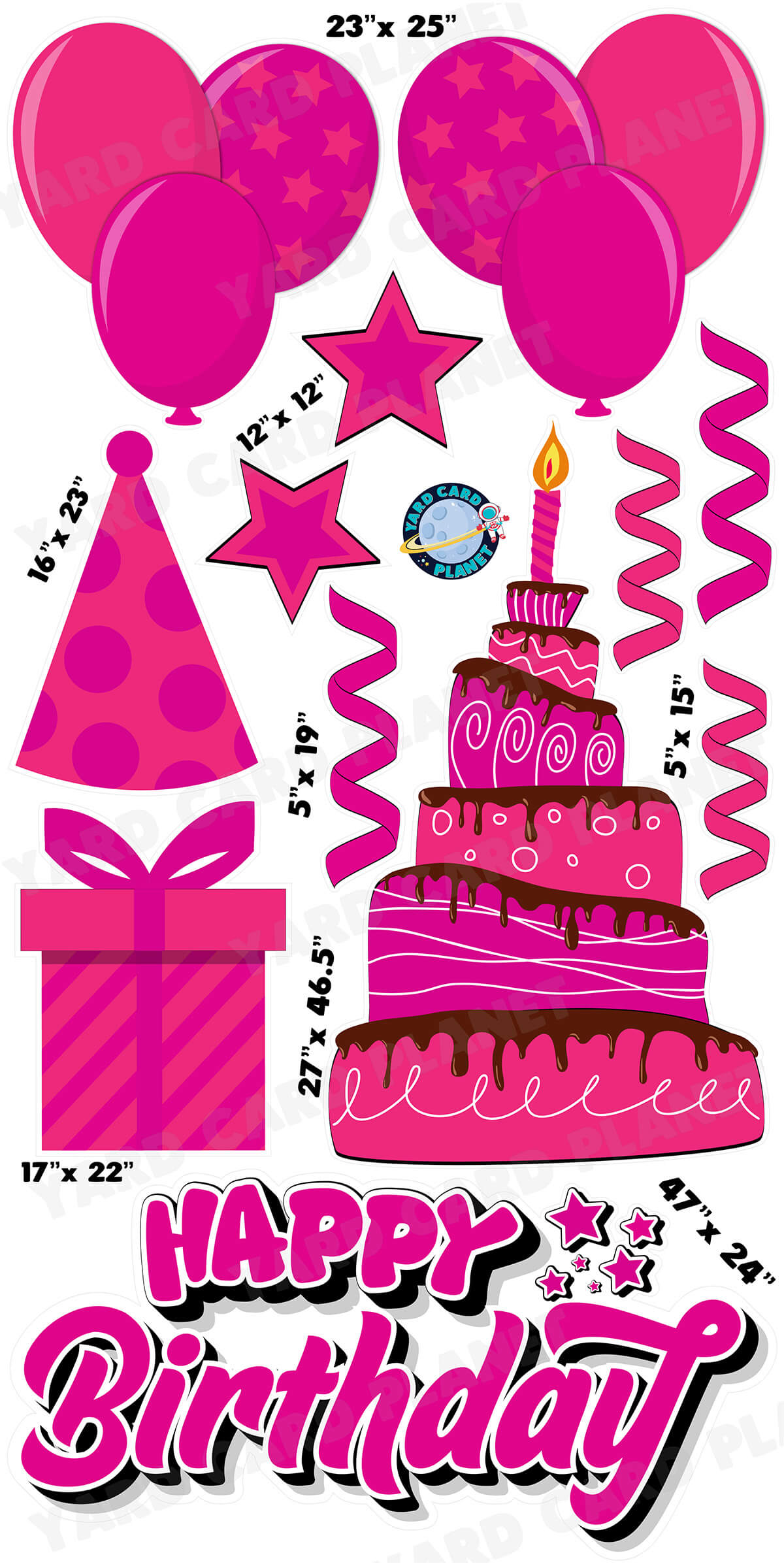 Hot Pink Happy Birthday EZ Quick Sign and Birthday Essentials Yard Card Flair Set