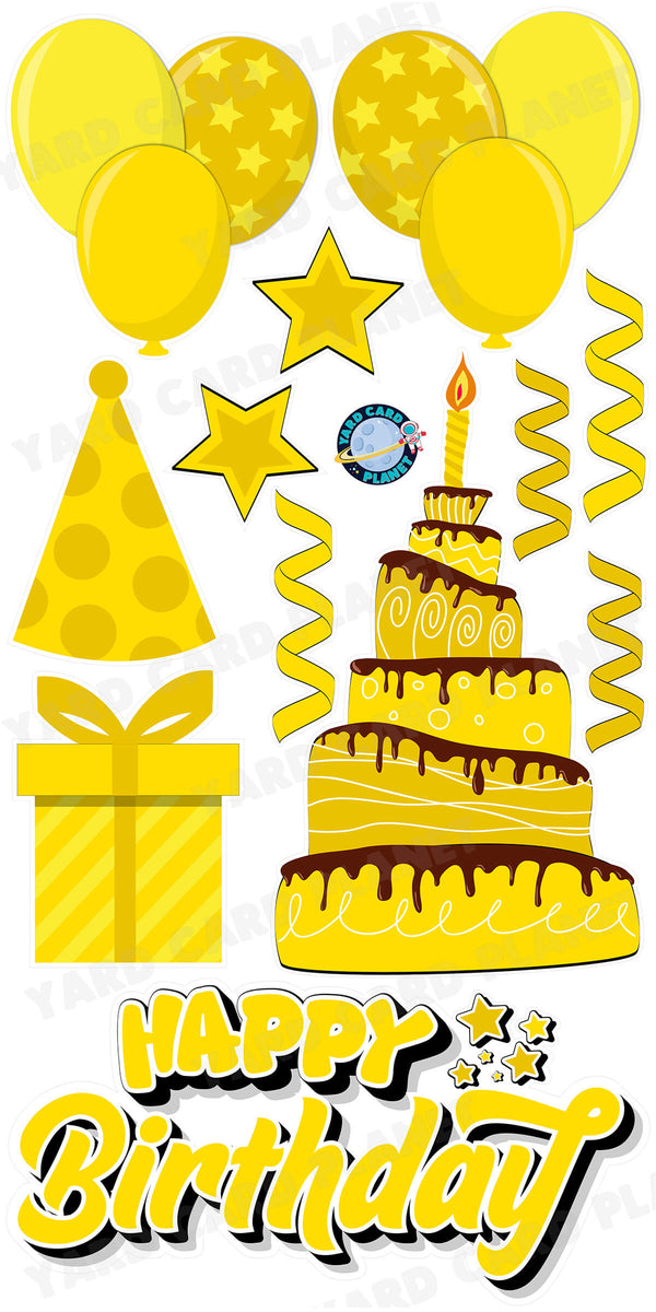 Yellow Happy Birthday EZ Quick Sign and Birthday Essentials Yard Card Flair Set