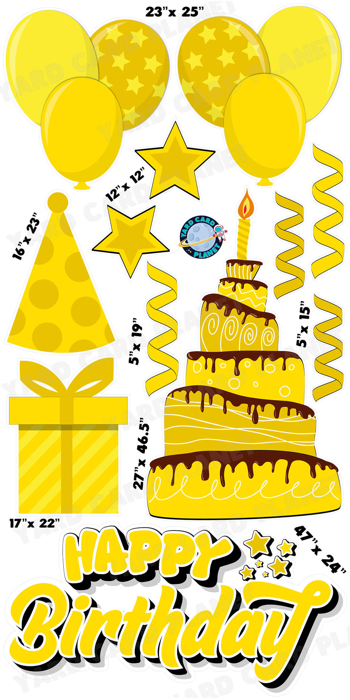 Yellow Happy Birthday EZ Quick Sign and Birthday Essentials Yard Card Flair Set