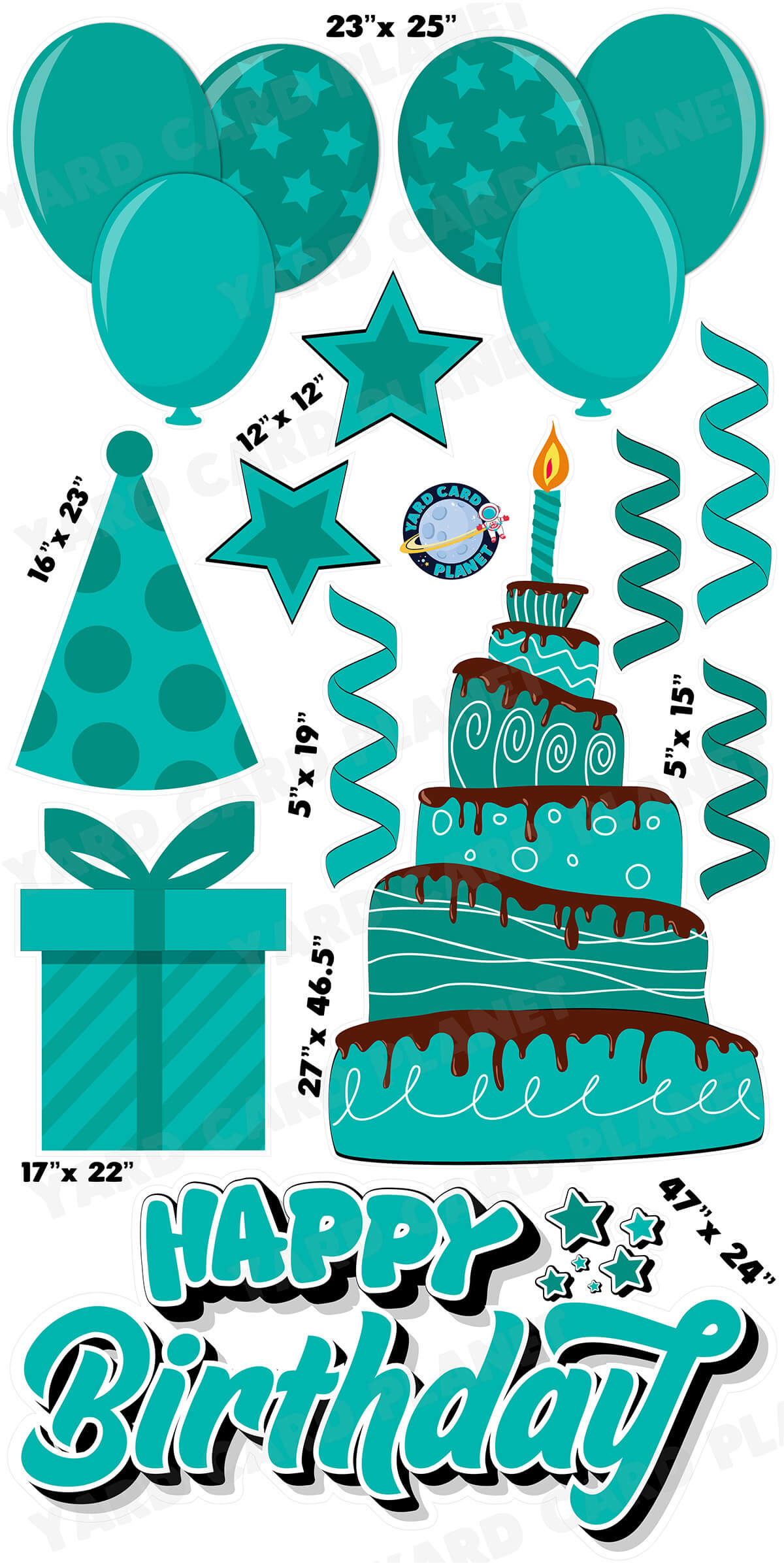 Teal Happy Birthday EZ Quick Sign and Birthday Essentials Yard Card Flair Set