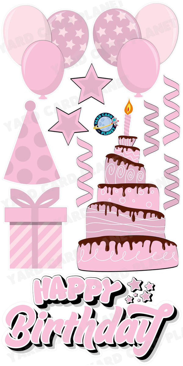 Light Pink Happy Birthday EZ Quick Sign and Birthday Essentials Yard Card Flair Set