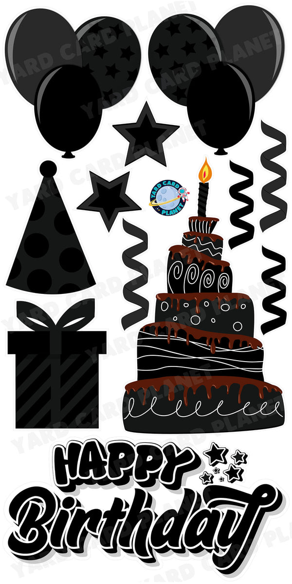 Black Happy Birthday EZ Quick Sign and Birthday Essentials Yard Card Flair Set