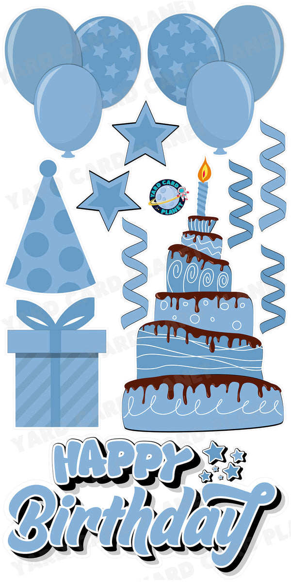 Baby Blue Happy Birthday EZ Quick Sign and Birthday Essentials Yard Card Flair Set